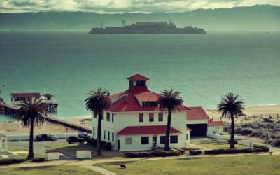 Alcatraz Island in San Francisco over Pacific Ocean